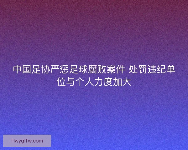 中国足协严惩足球腐败案件 处罚违纪单位与个人力度加大